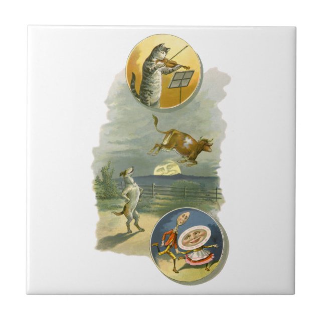 Carreau Comptine vintage de Mère l'Oie Hey Diddle (Devant)