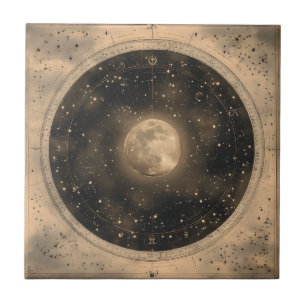 Carreau Conception céleste de Pleine lune Vintage rustique