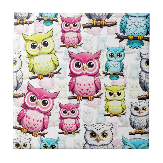 Carreau Conception colorée d'oiseau de hibou  (Devant)