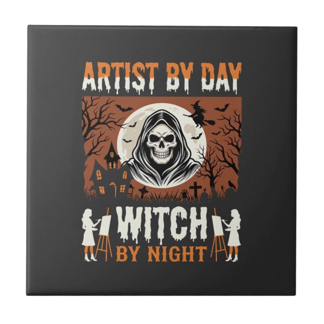 Carreau Conception d'artiste d'Halloween de jour sorcière  (Devant)