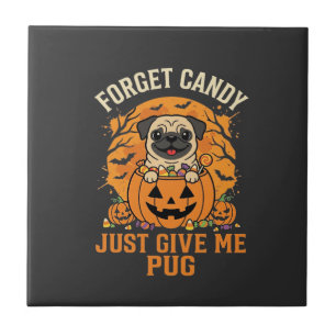 Carreau Conception de bonbons drôle de Pug Halloween_1