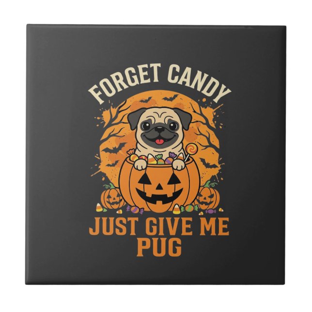 Carreau Conception de bonbons drôle de Pug Halloween_1 (Devant)