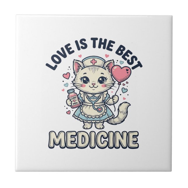 Carreau Conception de chat infirmière mignonne L'amour est (Devant)
