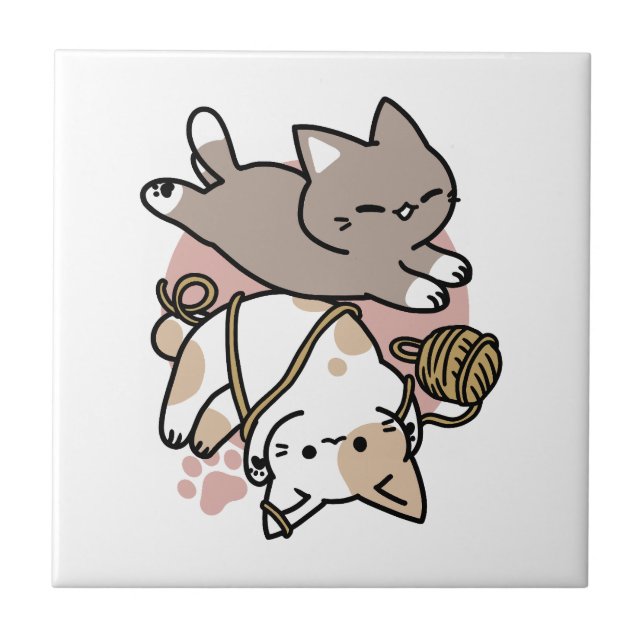 Carreau Conception de chats mignons et joueurs – Art de pa (Devant)