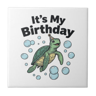 Carreau Conception de chemise d'anniversaire de tortue mar