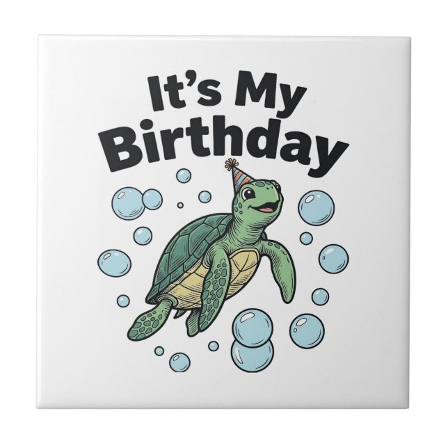 Carreau Conception de chemise d'anniversaire de tortue mar (Devant)