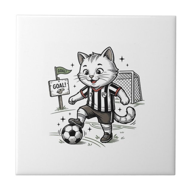 Carreau Conception de chemise de gravure de chat de footba (Devant)