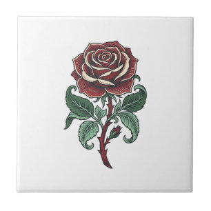 Carreau Conception de chemise florale de rose gravée vinta