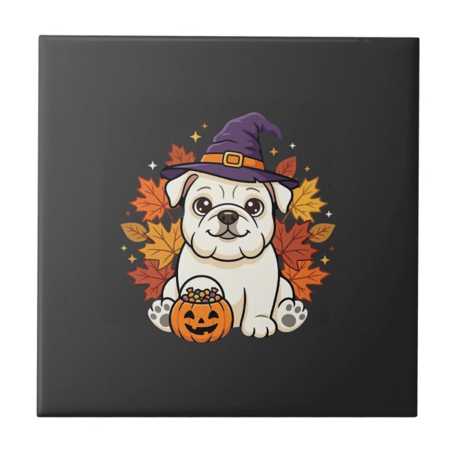 Carreau Conception de chien de citrouille d'Halloween de B (Devant)