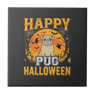 Carreau Conception de chien effrayant Halloween Pug heureu