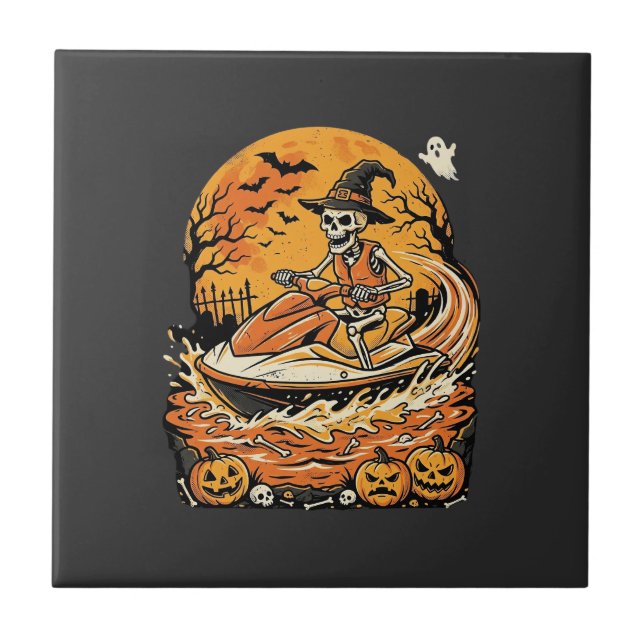 Carreau Conception de citrouille de sorcière de squelette  (Devant)