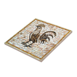 Carreau Conception de coq en mosaïque aux nuances de brun