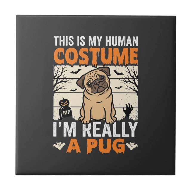 Carreau Conception de costume humain drôle de pug Hallowee (Devant)