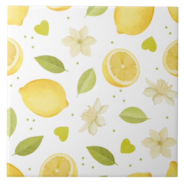 Carreau Conception de design aquarelle Citrons & Fleurs (Devant)