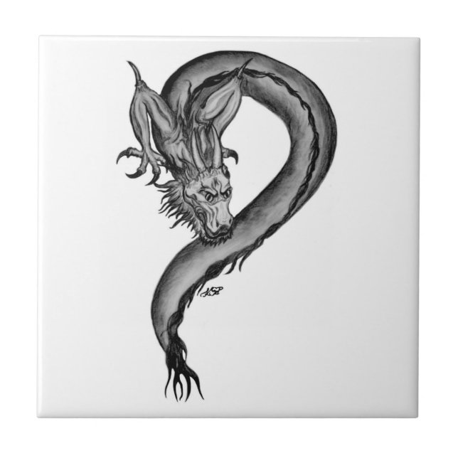 Carreau Conception de dragon noir et blanc (Devant)