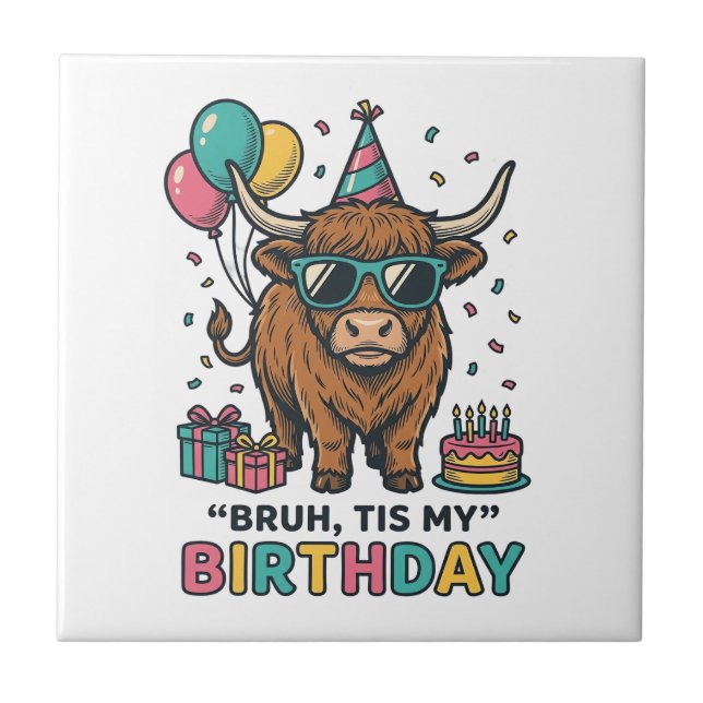 Carreau Conception de fête d'anniversaire drôle de vache d (Devant)