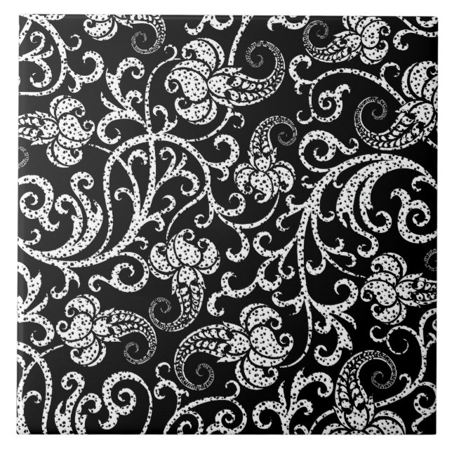 Carreau Conception de fleurs de dalmatien noir mignon (Devant)