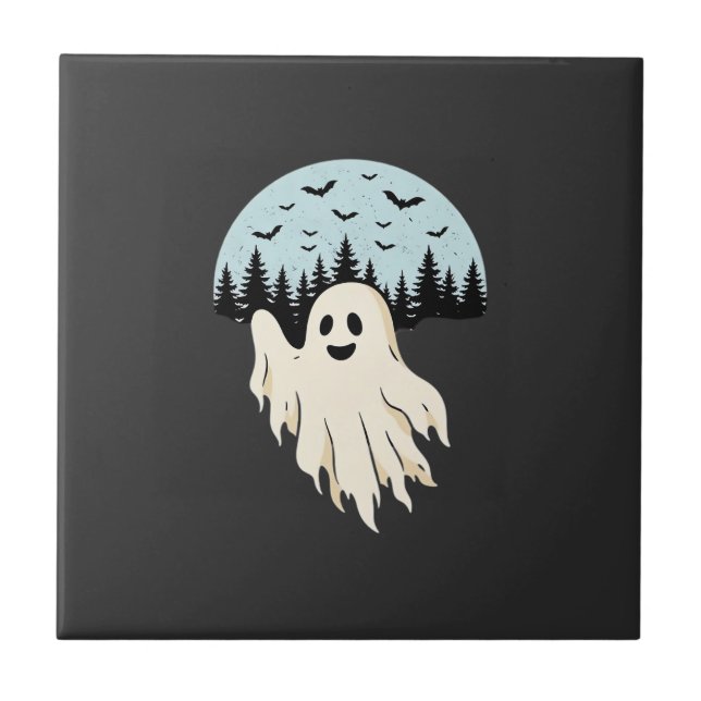Carreau Conception de forêt de lune de fantôme d'Halloween (Devant)