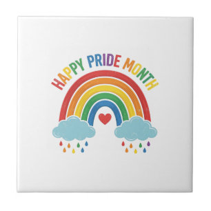 Carreau Conception de gravure vintage arc-en-ciel Mois de