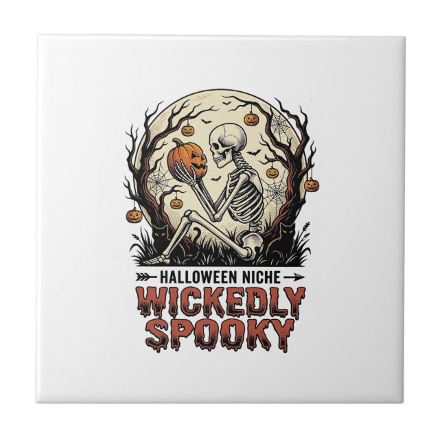 Carreau Conception de gravure vintage Halloween squelette  (Devant)