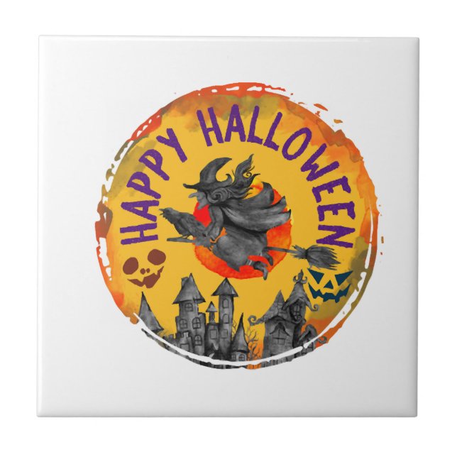 Carreau Conception de Halloween Joyeux Halloween Sorcière (Devant)