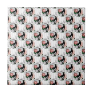 Carreau Conception de la série crâne floral rose 2