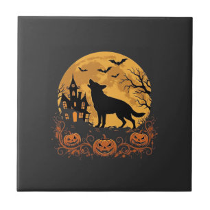 Carreau Conception de lune de Halloween de berger allemand