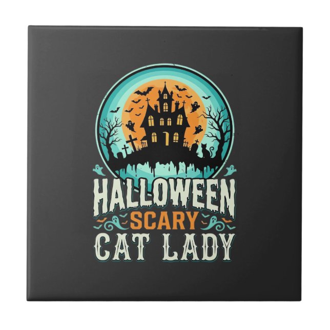 Carreau Conception de maison hantée de dame de chat effray (Devant)