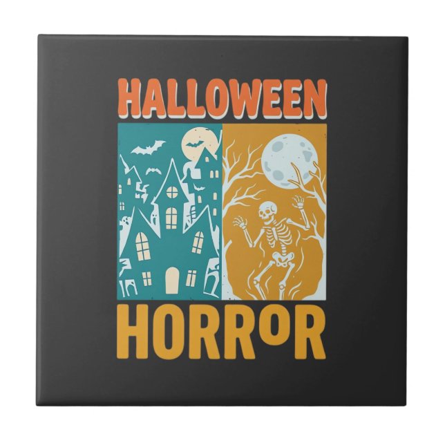 Carreau Conception de maison hantée Halloween Lune squelet (Devant)