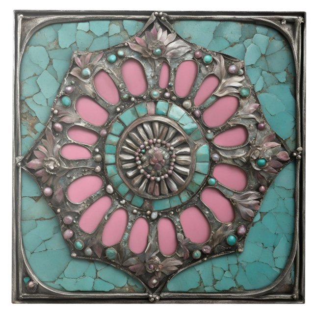 Carreau Conception de médaillon de pierre précieuse floral (Devant)