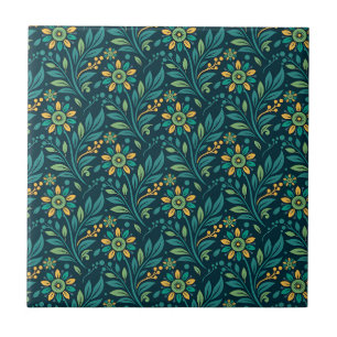 Carreau Conception de motif floral élégant jaune et sarcel