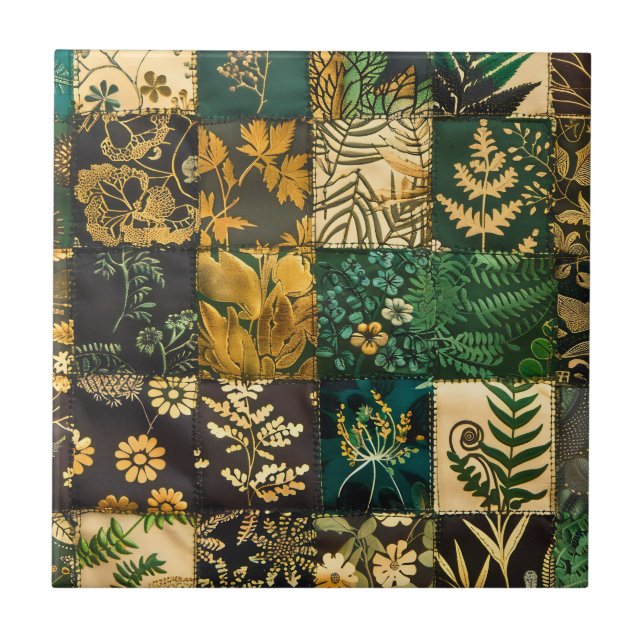 Carreau ✨Conception de motif floral en patchwork botanique (Devant)