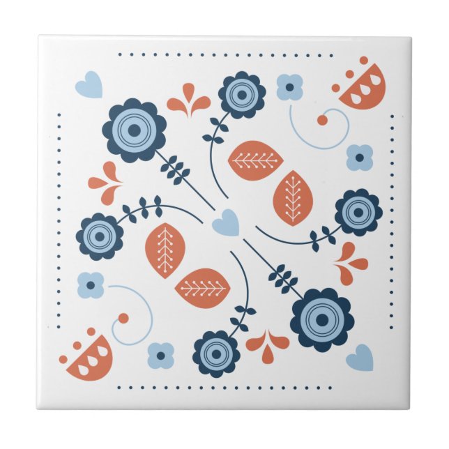 Carreau Conception de motif floral folklorique scandinave (Devant)