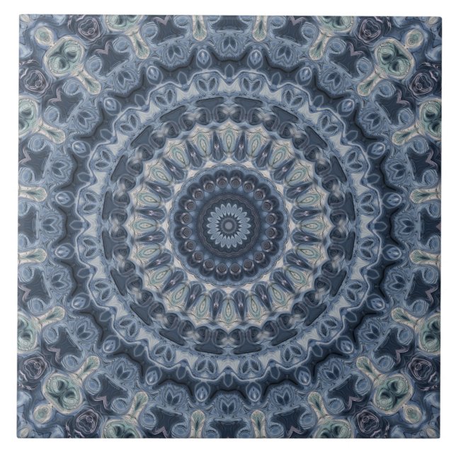 Carreau Conception de motif mandala bleu et argent (Devant)
