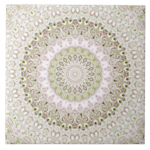 Carreau Conception de motif mandala floral rose et vert