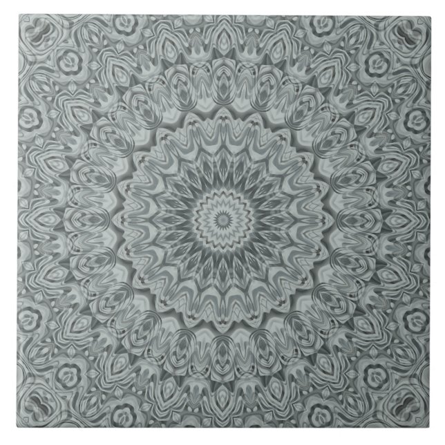 Carreau Conception de motif mandala gris et argent (Devant)