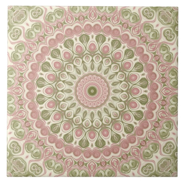 Carreau Conception de motif mandala rose et vert (Devant)