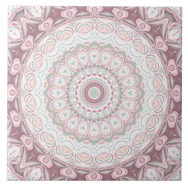 Carreau Conception de motif mandala rose et vert menthe (Devant)