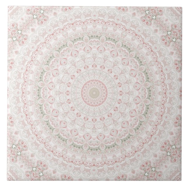 Carreau Conception de motif mandala rose et vert pastel (Devant)