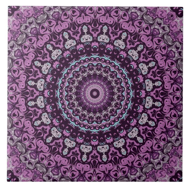 Carreau Conception de motif mandala violet et lavande (Devant)