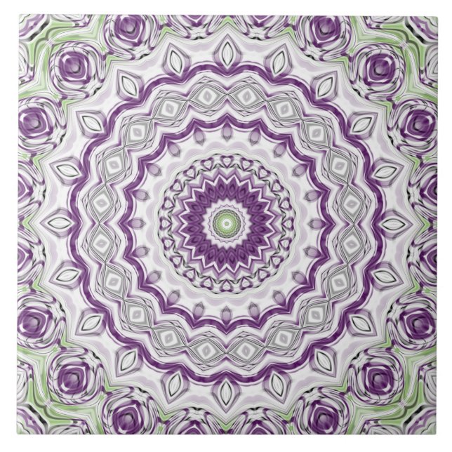 Carreau Conception de motif mandala violet et vert (Devant)