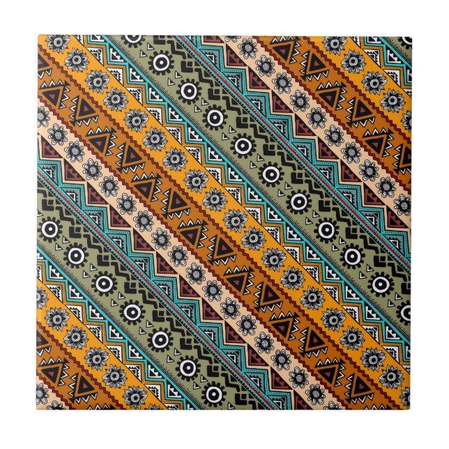 Carreau Conception de motifs aztèques ethniques colorés (Devant)