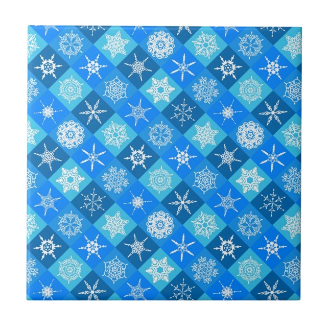 Carreau Conception de motifs de flocons de neige bleus mig (Devant)