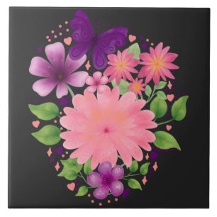 Carreau Conception de papillon floral rose à l'aquarelle