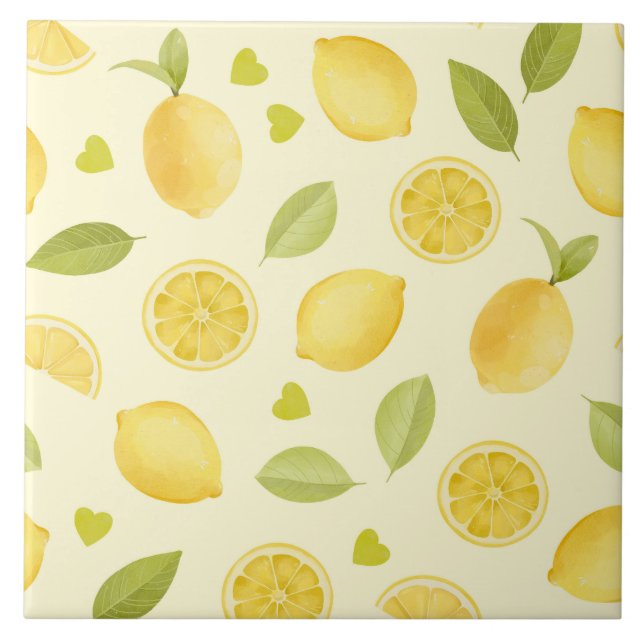 Carreau Conception de peinture à l'aquarelle jaune citrons (Devant)