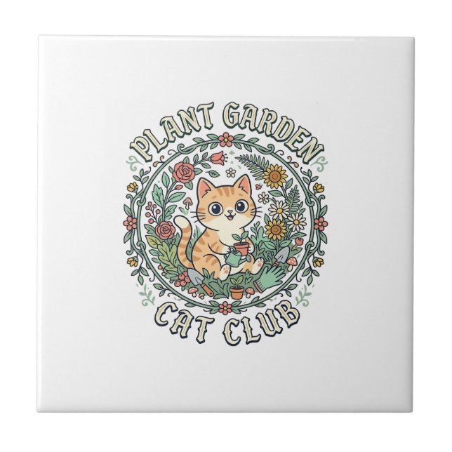Carreau Conception de plante de jardin de chat drôle - Pla (Devant)