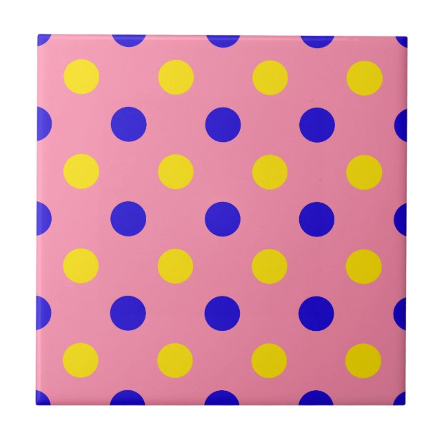Carreau Conception de points polka rose bleu jaune  (Devant)