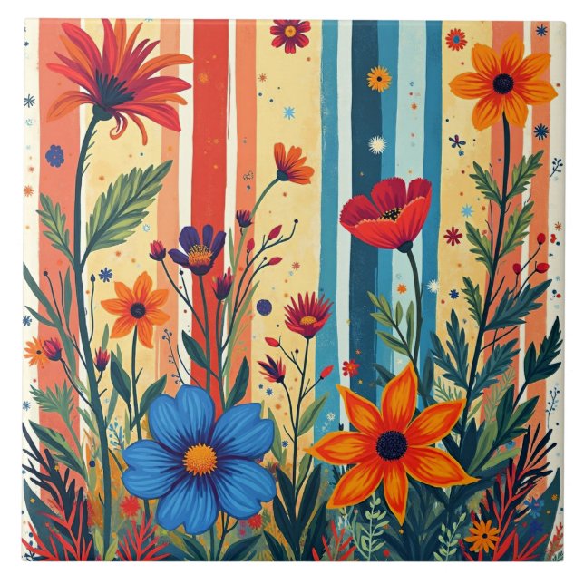 Carreau Conception de rayures florales colorées (Devant)