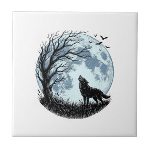 Carreau Conception de silhouette d'arbre de lune hurlement