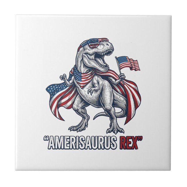 Carreau Conception de T-shirt blanc Patriotic T-Rex Ameris (Devant)